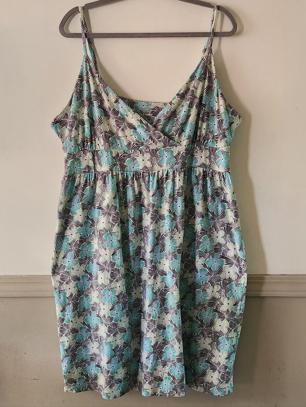 Floral Spaghetti Strap Sundress in Teal and White Size Xxl